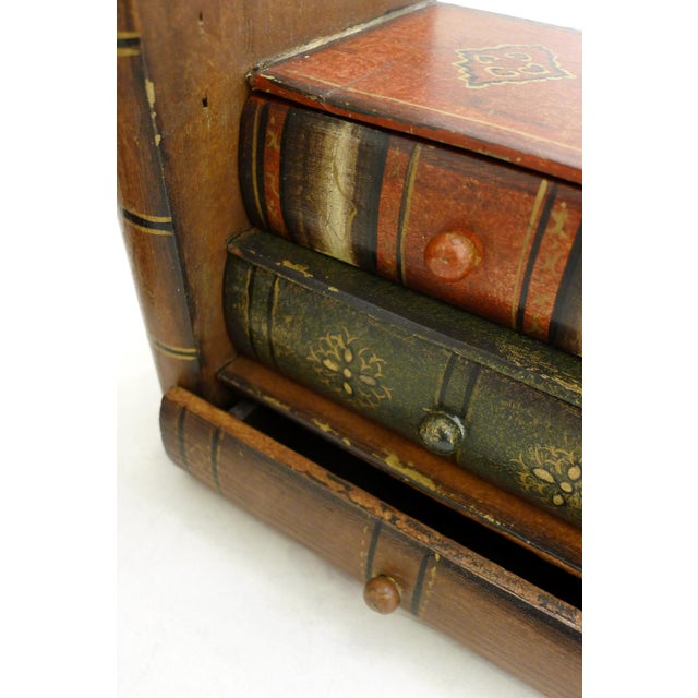 Wood Bookends with Secret Boxes in Trompe L'Oeil of Stacked Books, 1980s, Set of 2 For Sale - Image 9 of 12