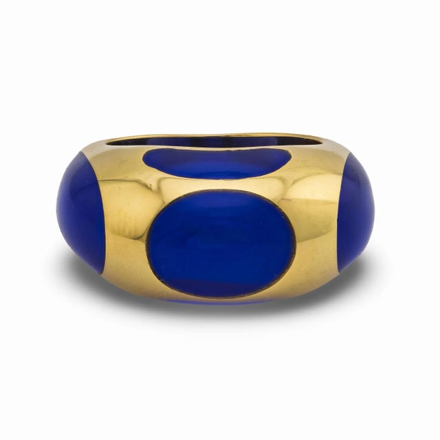 Metal Vintage French Blue Resin 18k Yellow Gold Ring, Size 5.5 For Sale - Image 7 of 7