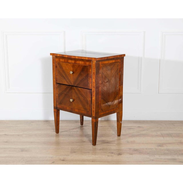 19th Century 19th-Century Italian Louis XVI–Style Walnut and Marquetry Bedside Cabinet For Sale - Image 5 of 11