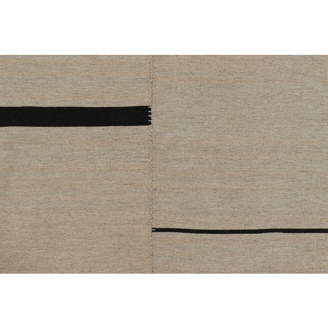 Contemporary Rug & Kilim’s Contemporary Kilim, Beige With Black Stripes, Off-White Accents For Sale - Image 3 of 7