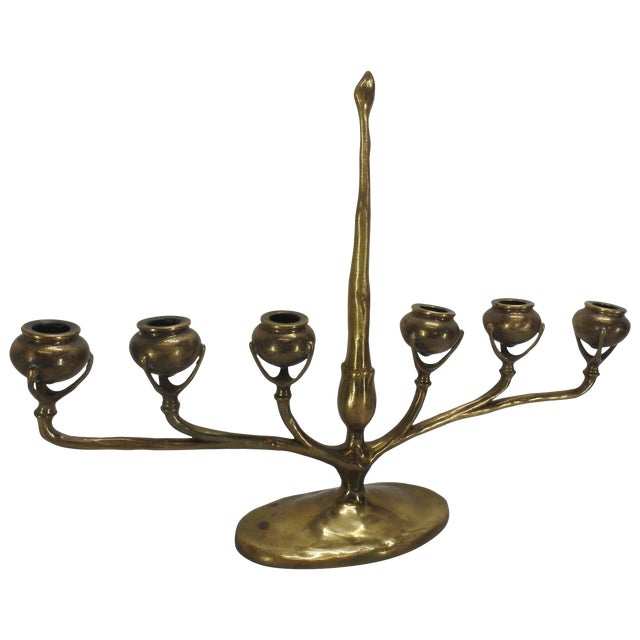 Tiffany Gilt Bronze Six-Arm Candelabra For Sale