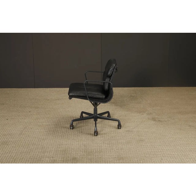Animal Skin Black on Black Soft Pad Desk Chair by Charles Eames for Herman Miller, Signed For Sale - Image 7 of 18