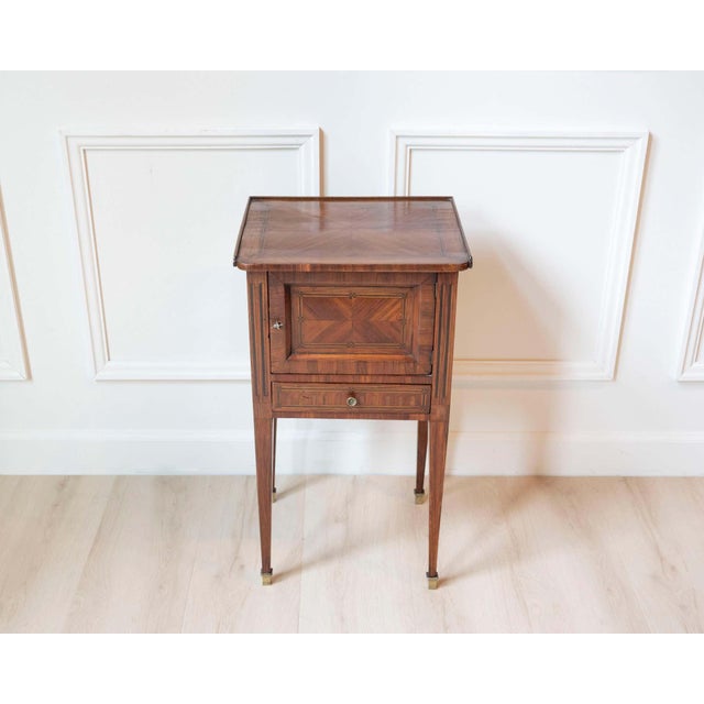 Wood Louis XVI Style Marquetry Bedside Table — French, 19th Century For Sale - Image 7 of 12