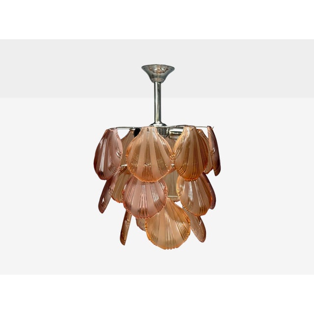 Mid-Century Modern Mid-Century Modern, Orange Shell Motif Murano Glass, Pendant Light, 1960s For Sale - Image 3 of 8