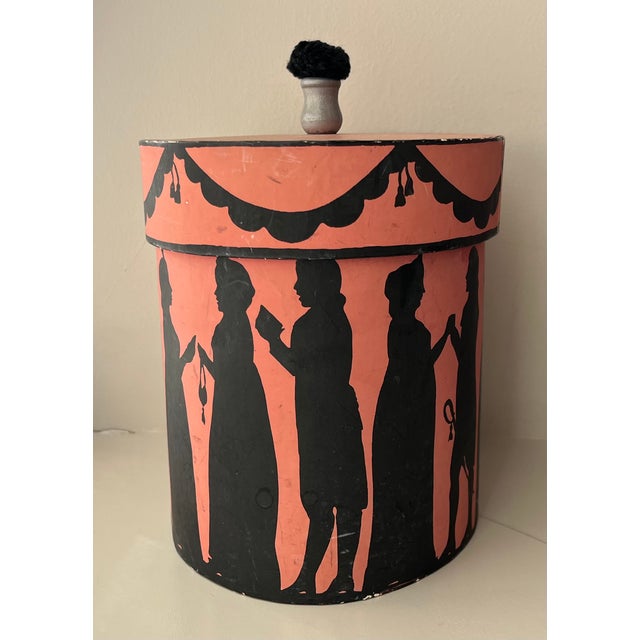 Vintage Oval Wallpaper Box by Atelier of Hudson, New York With Black Regency Silhouettes on a Pink Ground For Sale - Image 12 of 18