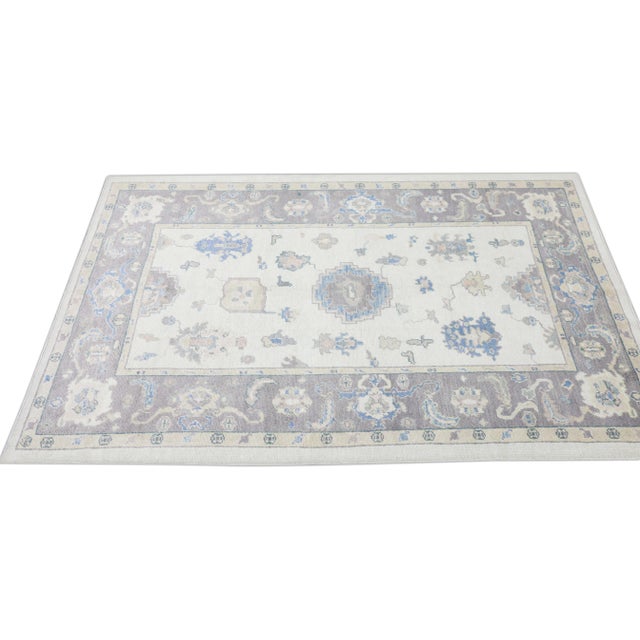 Early 21st Century Turkish Oushak Rug Gray & Soft Blue Handwoven Wool Rug 6'1" X 8'10" For Sale - Image 5 of 9