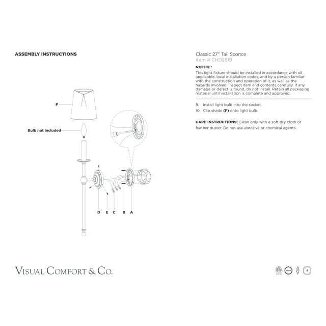 Chapman & Myers for Visual Comfort Signature Classic 27" Tail Sconce in Antique-Burnished Brass with Linen Shade For Sale - Image 9 of 9