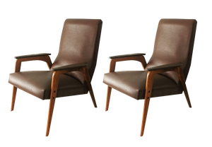 Set of Mid-Century Armchairs in Teak & Synthetic Leather, 1950s