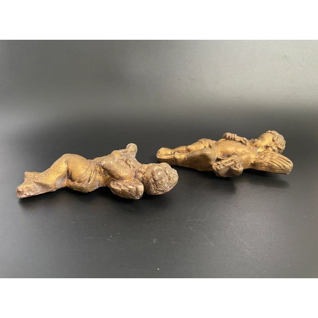 19th Century Gilt Plaster Gesso Cherub Wall Sculptures - a Pair For Sale - Image 4 of 12