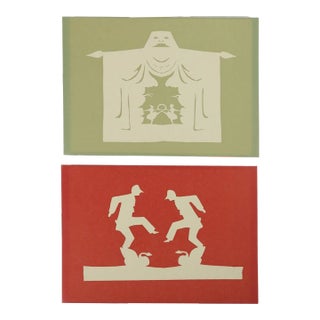 Whimsical Hans Christian Andersen Silhouette Papercutting Postcards - a Pair For Sale