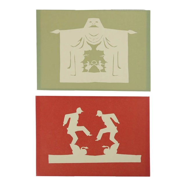 Whimsical Hans Christian Andersen Silhouette Papercutting Postcards - a Pair For Sale