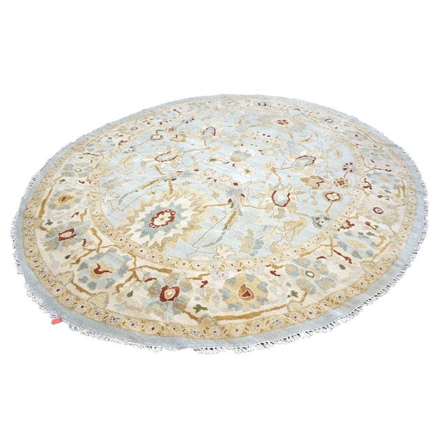 Early 21st Century Afghan Sultanabad Wool 8x10 Light Blue, Ivory & Taupe Handmade Oval Area Rug #9902749 For Sale - Image 5 of 9