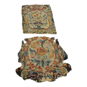 Antique Red & Green Floral Needlepoint Tapestry Charis Covers - Set of 2