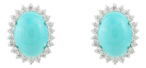 Statement Oval Cut Turquoise Halo Cubic Zircon Stud Earrings- A Pair