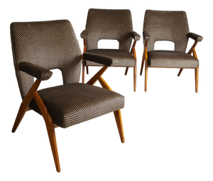 Armchairs with Wooden Structure & Velvet Upholstery by Antonio Gorgone, 1950s, Set of 3