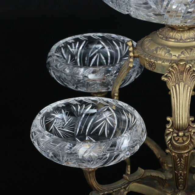 Mid-Late 20th Century Regency Style Bronze and Cut Glass Centerpiece Epergne For Sale - Image 4 of 10