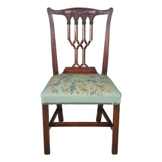 Antique Victorian Gothic Chippendale Style Carved Mahogany Chair Animal Print For Sale