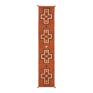 Modern Navajo Style Hand-Knotted Wool Rug – Terracotta Geometrical Cross Design For Sale