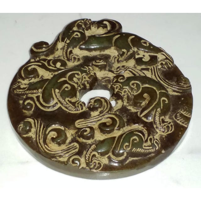 Antique Chinese Jade "Bi" Disk - Ritual Scroll For Sale - Image 6 of 12