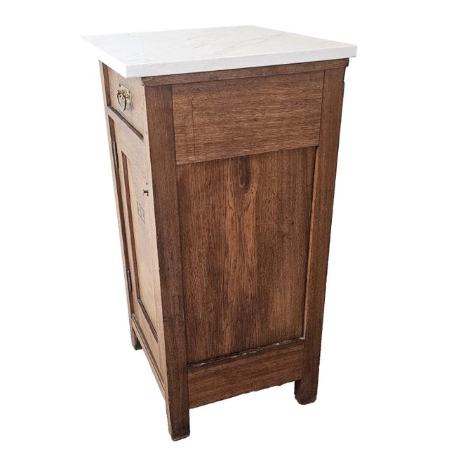 Art Deco 1930s French Oak Art Deco Nightstand Marble Top Bedside Cabinet End Table For Sale - Image 3 of 17