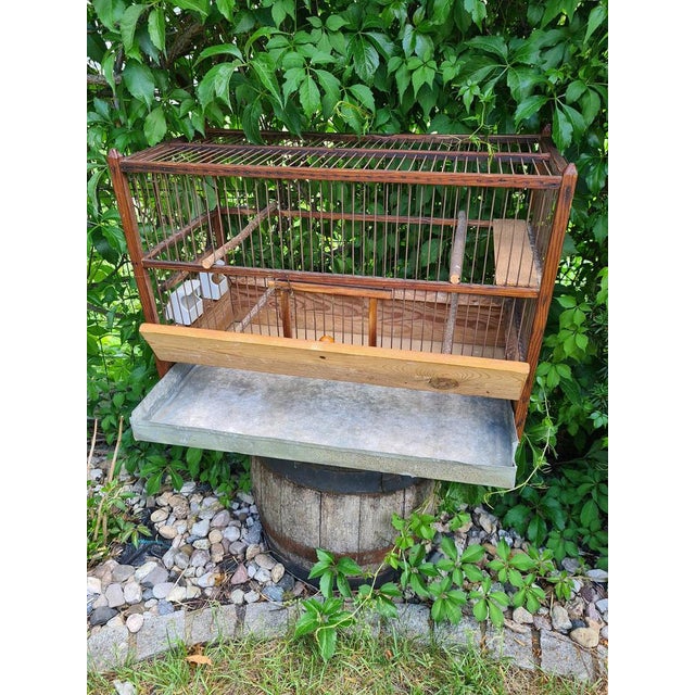 Large Antique Wooden Birdcage with Porcelain Feeders, 1920s-1950s For Sale - Image 4 of 12
