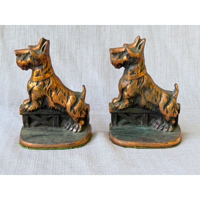 1940s Vintage Cast Iron Copper Scottie Dog Bookends a Pair For Sale - Image 5 of 15
