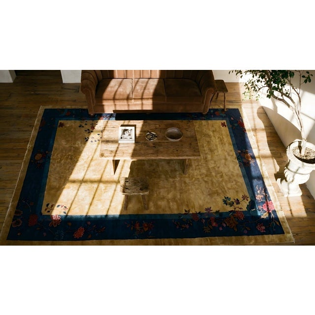 Distinguished Gold Background With Cute Allover-Floral Antique Chinese Art Deco Rug For Sale - Image 13 of 15