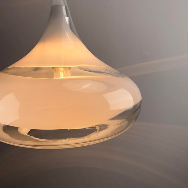 White Space Age Pendant Light with Mouth-Blown Glass from Doria Leuchten, 1970s For Sale - Image 8 of 9