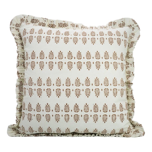 Fabdivine Handcrafted Block Print Frill Cushion Cover 26x26 Inch Thick Cotton White- Darpan For Sale