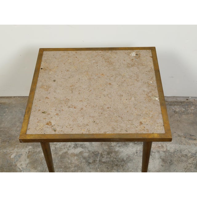 Italian Midcentury Brass Coffee Table with Marble Top and Tapered Legs For Sale - Image 9 of 10