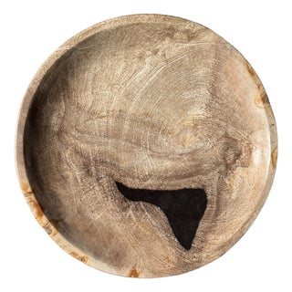 Circular Bowl in Beige Petrified Wood with Black Spots, 1980s For Sale