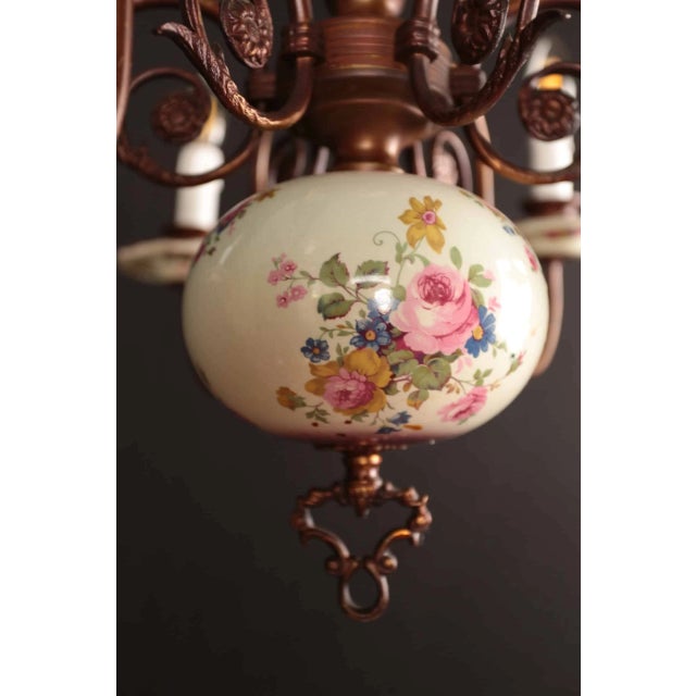 Porcelain Six-Arm Chandelier, Netherlands For Sale - Image 3 of 7
