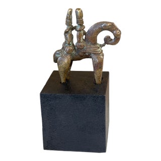 Superb Vintage African Dogon Bronze Horseman Cast Handmade Mali 4.5" H For Sale