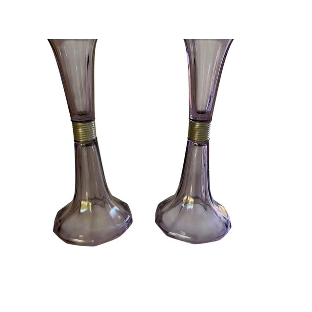 Art Deco Antique Pair Art Deco Amethyst-Tinted Glass Shelf Risers Stands 1920s-1930s For Sale - Image 3 of 4