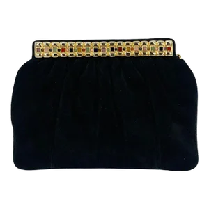 Judith Leiber Black Suede Gemstone Top Clutch