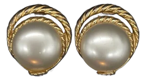 1970s Donald Stannard Pearl Gold Twist Halo Earrings - a Pair