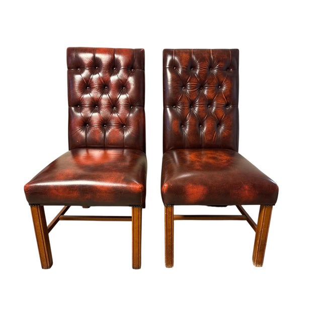Brown Set of Vintage Chesterfield-Style Leather Chairs For Sale - Image 8 of 8