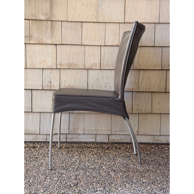 Contemporary Set of 6 Montis Spica Dining Chairs | Montana Slate Gray Leather For Sale - Image 3 of 5