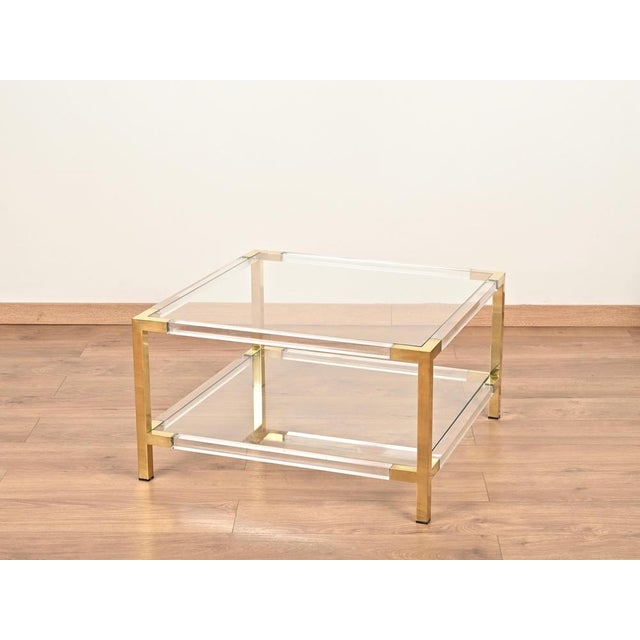 Metal Large Italian Square Coffee Table in Brass and Acrylic from Hollis Jones, 1970s For Sale - Image 7 of 12