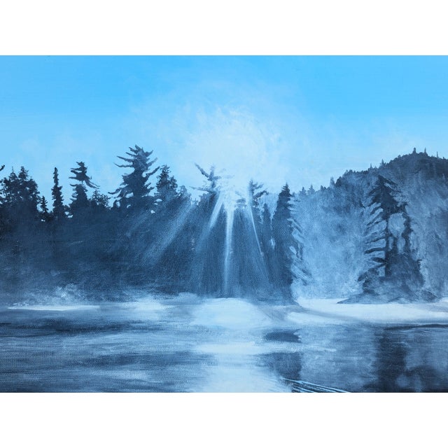 Bruce Herchenrader Contemporary Blue Toned Realistic Forested Lake Landscape Nature Painting, 2010 For Sale - Image 11 of 11