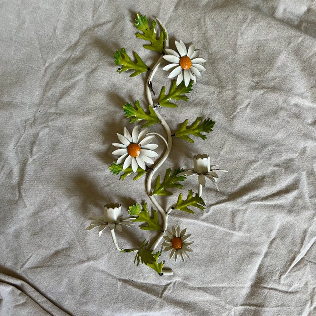 Antique White Vintage Italian Floral Daisy Tole Wall Mounted Candle Holder For Sale - Image 8 of 8