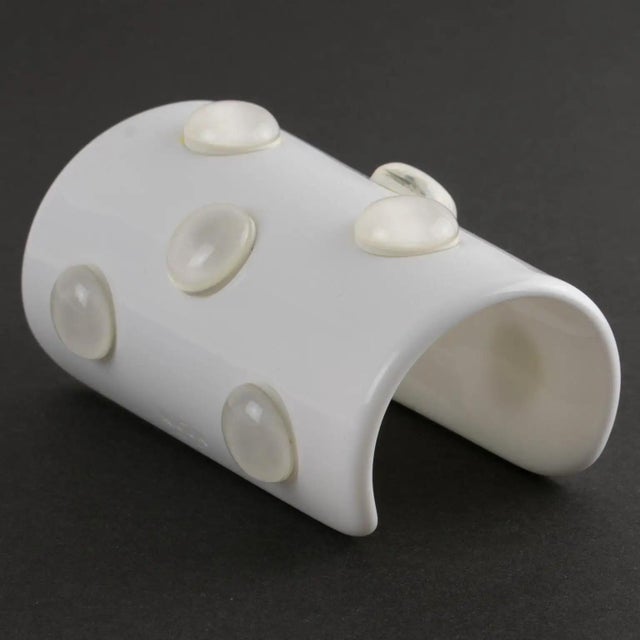 Krizia White Resin Lucite Cuff Bangle Bracelet with Cabochons For Sale - Image 4 of 13