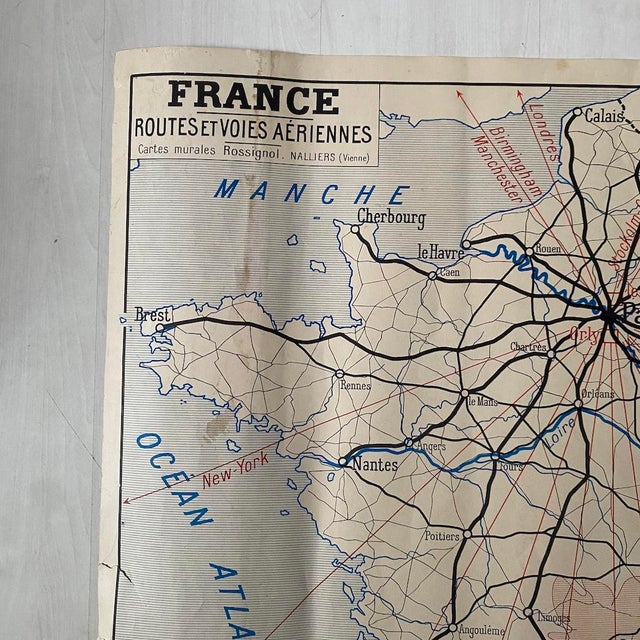 Vintage School Map of Roads, Air Routes and Railways, 1950s For Sale - Image 4 of 8