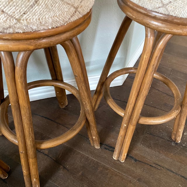 Vintage Bamboo Rattan Swivel Bar Stools 3 Chairish
