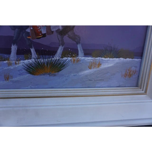 Fred (Kayannii Nez Begay) Cleveland (Born 1943) - Man on Donkey - Nocturnal Desertscape - Oil on Board 1971 For Sale - Image 4 of 6