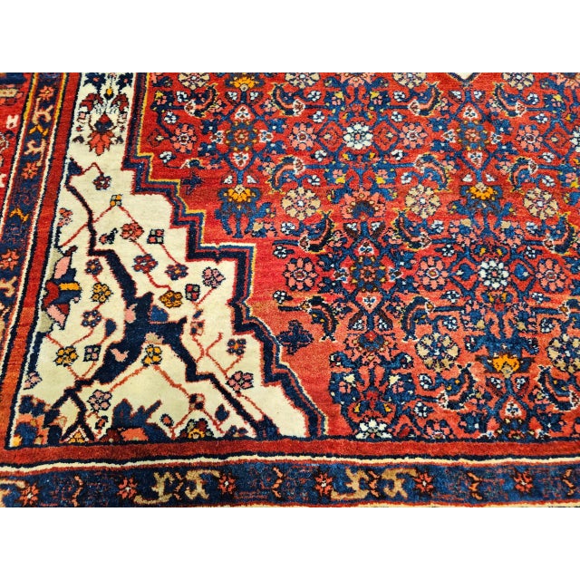 Vintage Bidjar Rug, Hand-Knotted Wool, Herati Geometric Pattern, Red & Ivory, 5x8 For Sale - Image 13 of 16