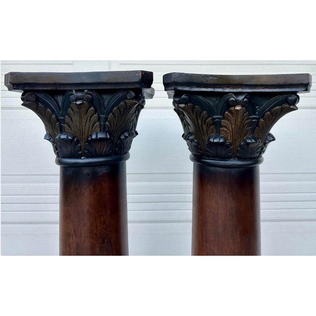 Pair of Custom Vintage Wooden Corinthian Column Pedestals With Capitals For Sale - Image 10 of 18