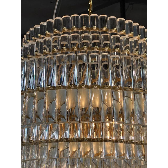 Early 21st Century Modern Murano Glass and Brass Multi-Tiered Drum Form Chandelier For Sale - Image 5 of 6