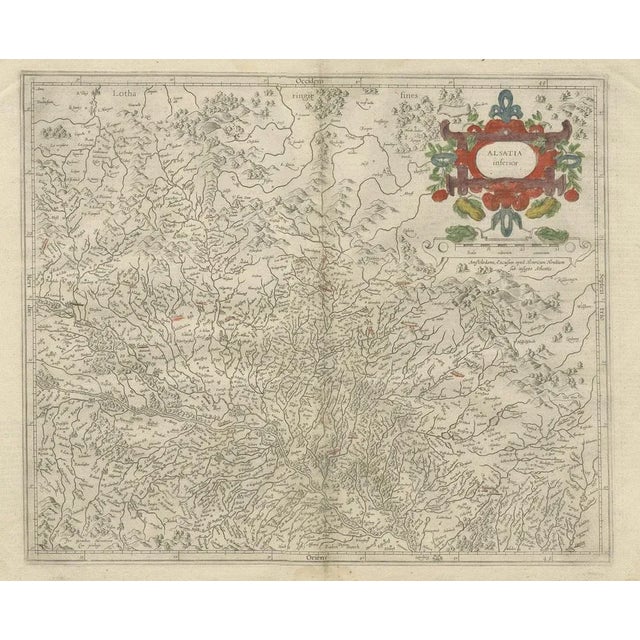 Antique Map of the Lower Alsace Region of France by Mapmaker Hondius, 1630 For Sale - Image 6 of 6