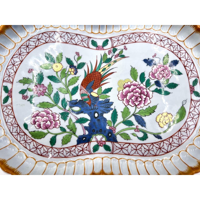 Chinoiserie 1960s Rare Herend Hungary Hand-Painted Porcelain Footed Vine Dish - Orange Pheasant & Floral For Sale - Image 3 of 12